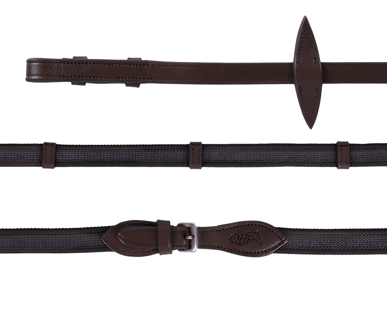 Anti-slip reins with leather stops