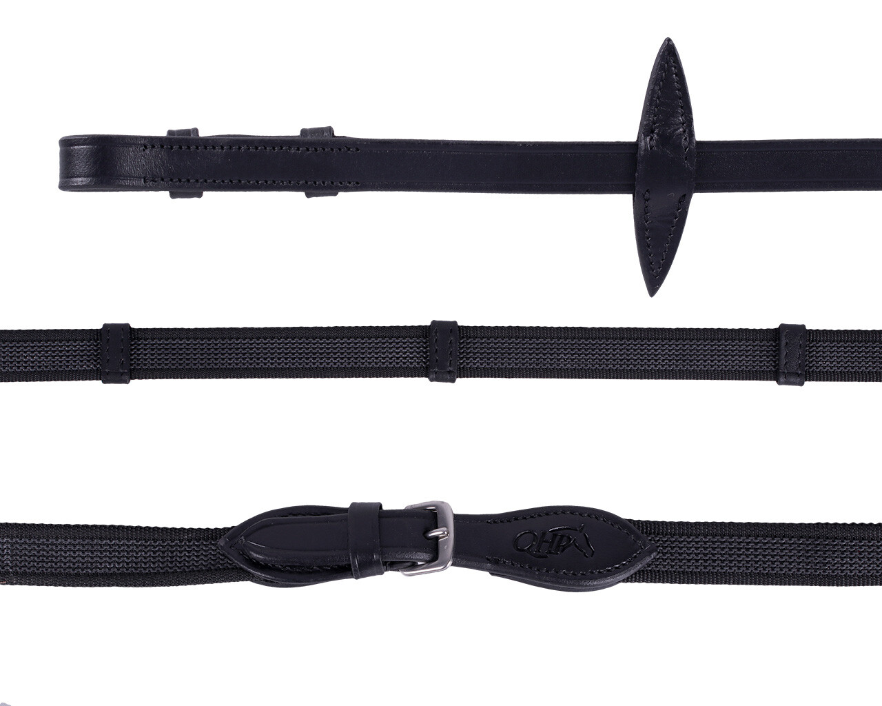 Anti-slip rein with leather stops