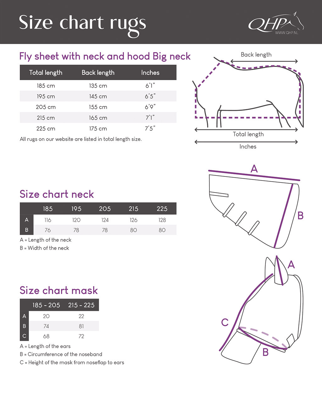 Fly sheet with detachable neck and mask Big neck