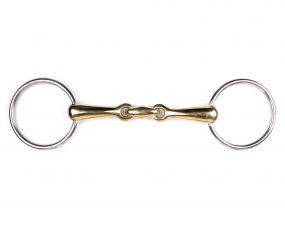 Snaffle bit double jointed German Argentan Gold 14.5