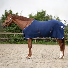 Fleece rug with ornament Navy/silver 215