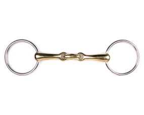 Snaffle bit double jointed German Argentan Gold 12.5